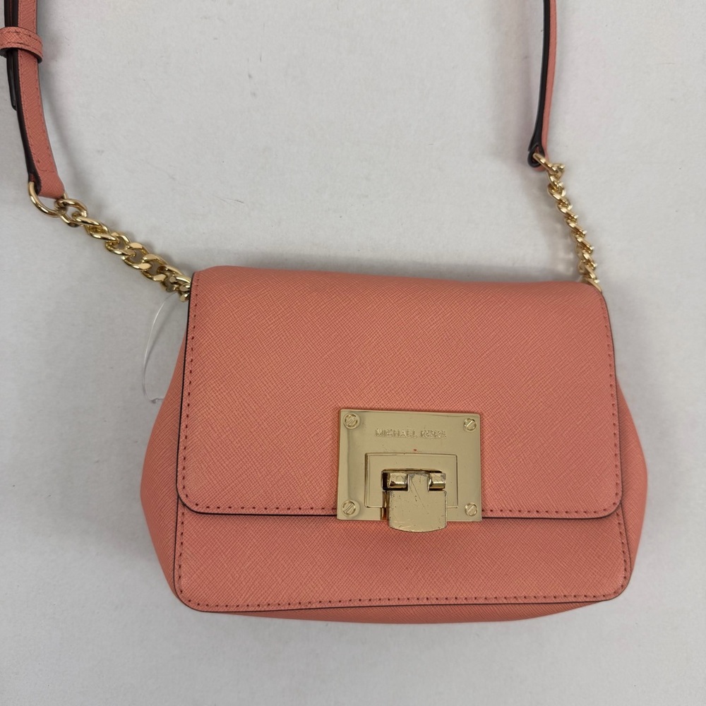 Michael Kors Mercer Extra Small Pebbled Leather Crossbody Bag Pink Gold‎ Chain